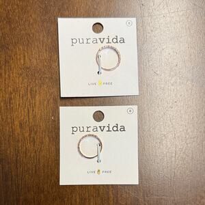 Pura Vida Floral Stacking Rings Set of Two - Brass Base with Rose Gold Plating